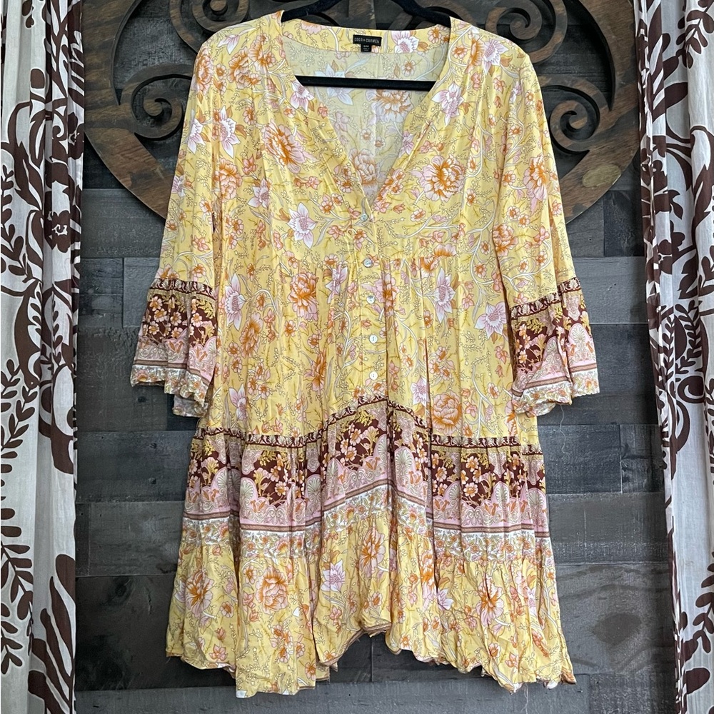 Floral Yellow Boho Dress
